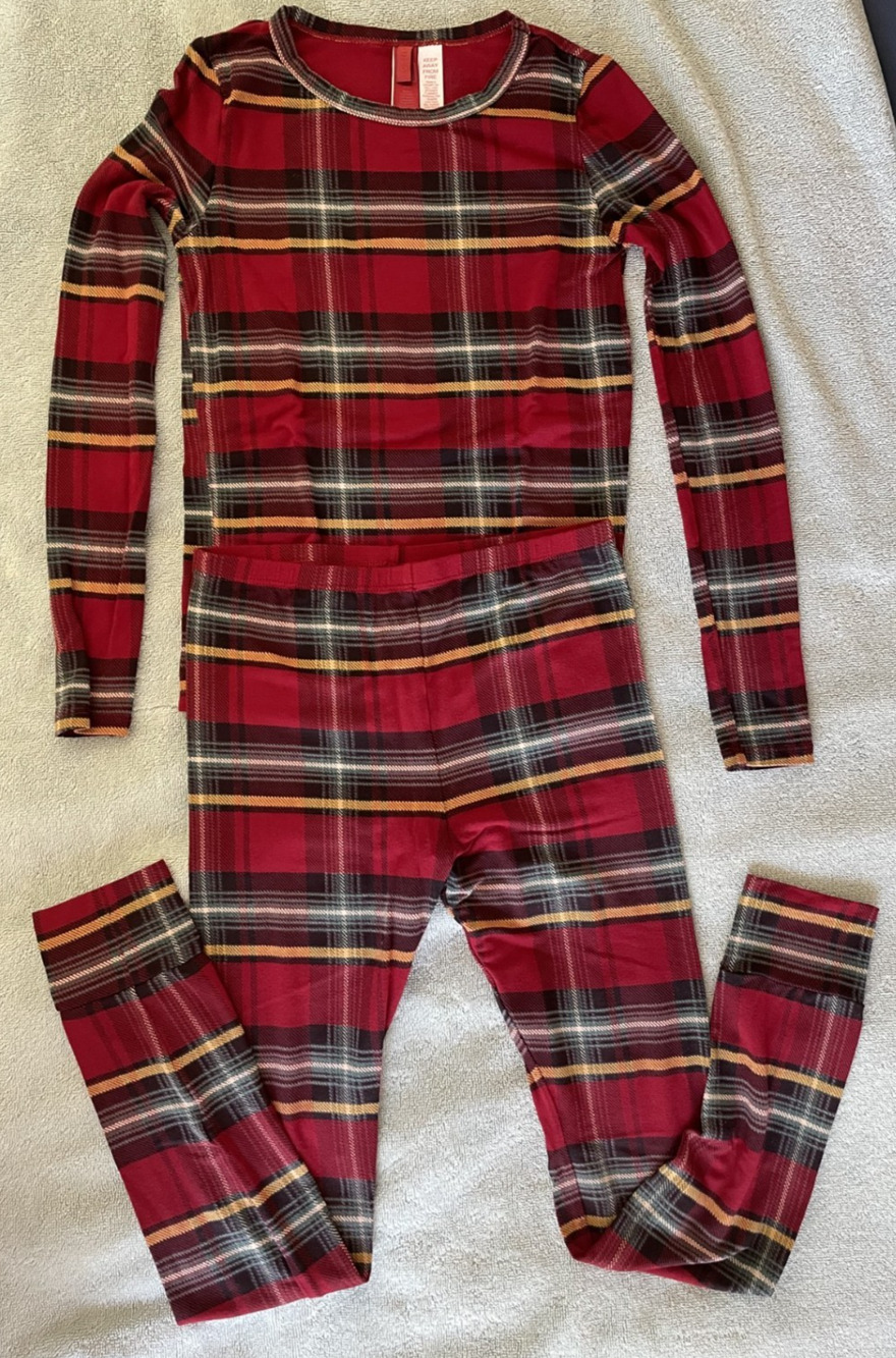 SKIMS Kids Pajama Set Size 10 Red Plaid Soft Lounge Sleepwear Cozy